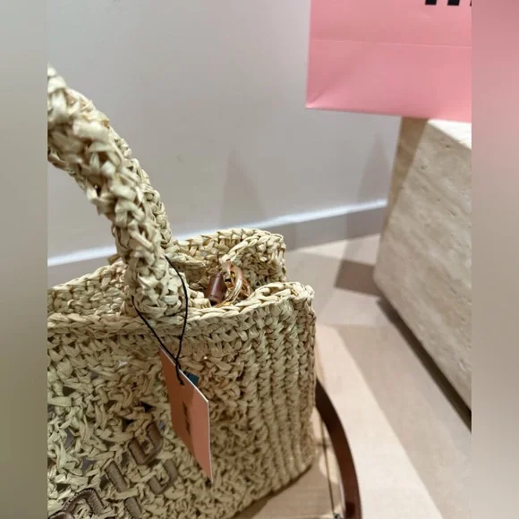 Miu Miu Straw Tote Bag Large Shoulder Bag 31x27cm - Picture 7 of 9